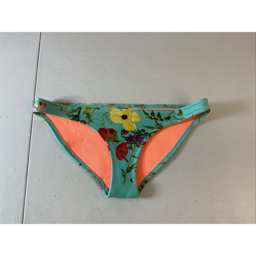 Triangl Bikini Bottom Sz S  Neoprene‎ Floral Tropical Turquoise Swimwear Beach